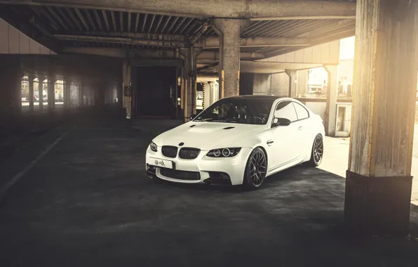 White, BMW, BMW, white, front, E92, concrete supports