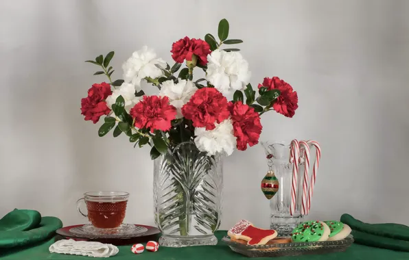 Tea, bouquet, cookies, still life, clove