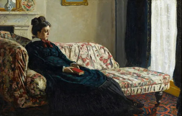 Picture Meditation, Claude Monet, 1870-1871, Mrs. Monet Sitting on a Sofa