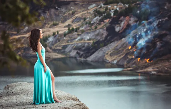 Girl, lake, dress, Daria, Anton Harisov