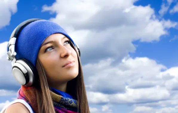 The sky, look, girl, headphones