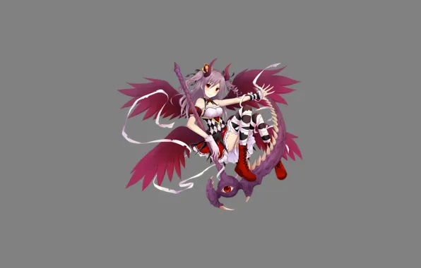 Wings, minimalism, stockings, anime, crown, dress, horns, braid