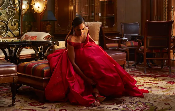 Picture girl, hot, fashion, model, pose, red dress