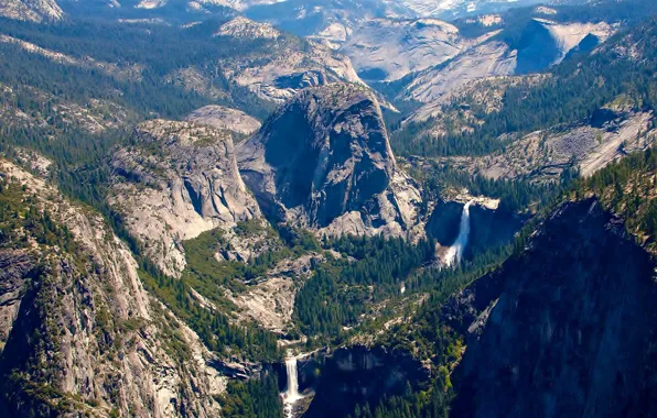 Picture the sky, trees, mountains, nature, waterfall
