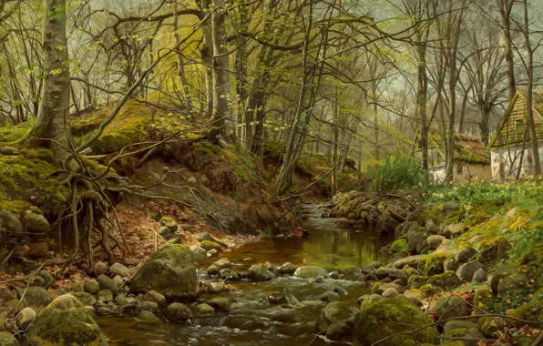 Picture 1905, Danish painter, Forest stream, Peter Merk Of Menstad, Peder Mørk Mønsted, Danish realist painter, …