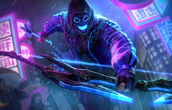 Picture people, mask, bow, jacket, guy, arrows, Smite, Rama