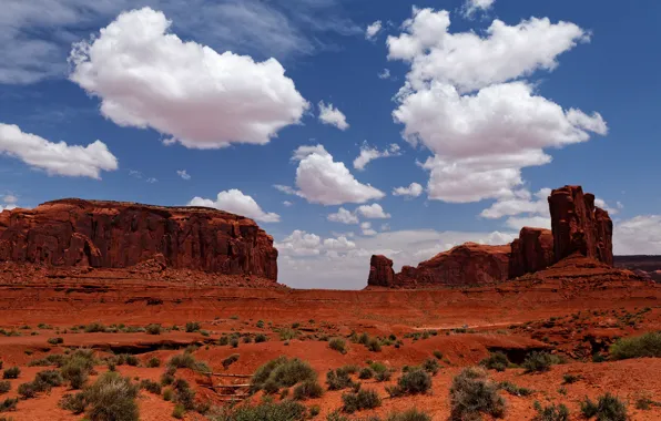The sky, clouds, mountains, rocks, desert, USA, Monument valley