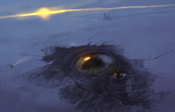 Picture winter, the sun, snow, sunset, eyes, ice, station, art