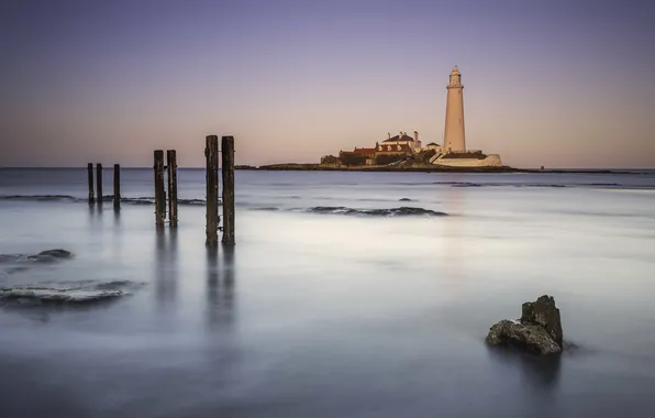 Sea, boat, lighthouse, twilight, island