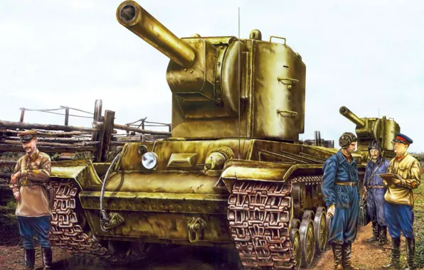 Picture war, art, painting, tank, ww2, KV-2