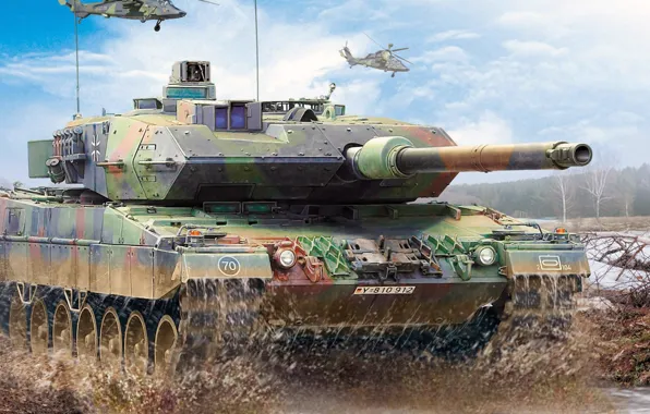 Figure, Germany, art, Leopard 2, Leopard 2, Eurocopter Tiger, German main battle tank, modern attack …