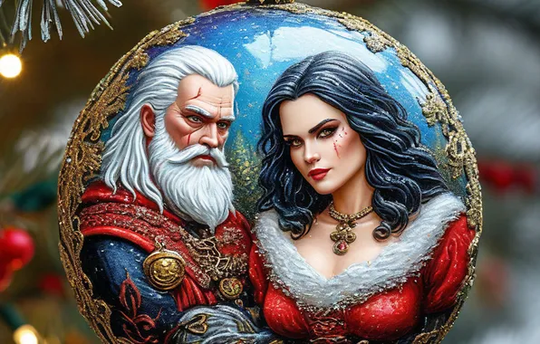 New year, maiden, Yennifer, Christmas tree games, The witcher Santa Claus
