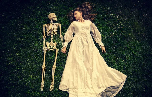 Picture girl, background, skeleton
