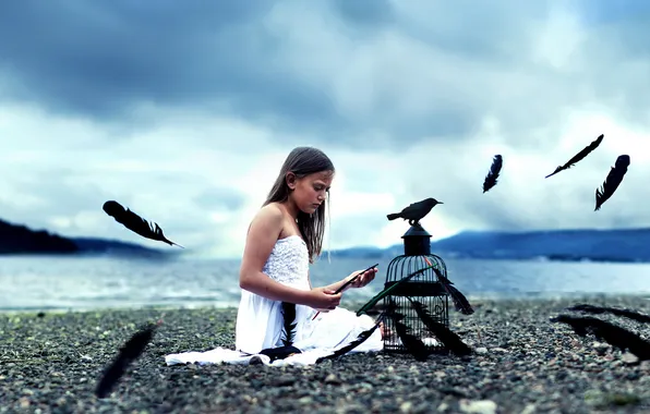 Mood, bird, cell, girl