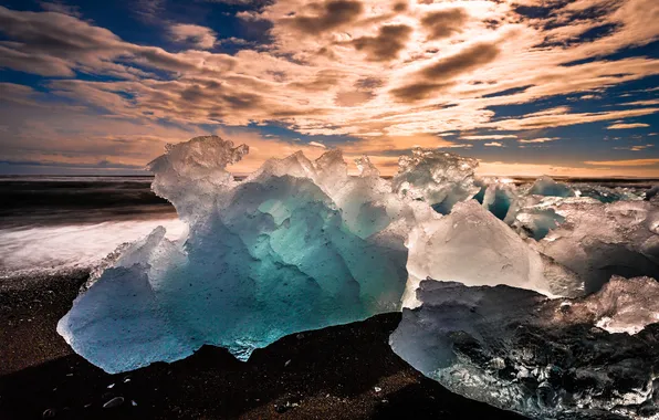 Picture sunset, ice, Iceland, Iceland