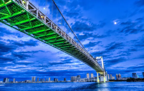 Picture clouds, night, bridge, the moon, home, Japan, Tokyo, support