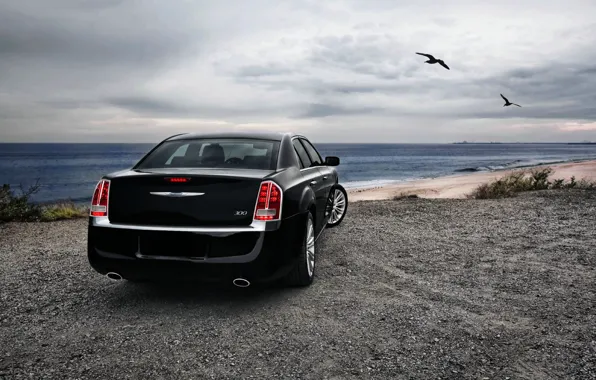 Picture Sea, Auto, Black, Chrysler, Sedan, Coast, 300, Overcast