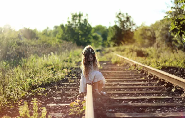 Summer, mood, girl, railroad