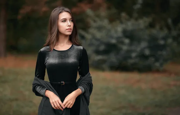 Picture look, girl, nature, pose, photo, model, dress, bokeh
