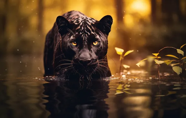 Look, face, water, light, pose, portrait, wet, Panther