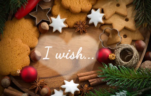 Decoration, desire, spruce, cookies, hearts, nuts, cinnamon