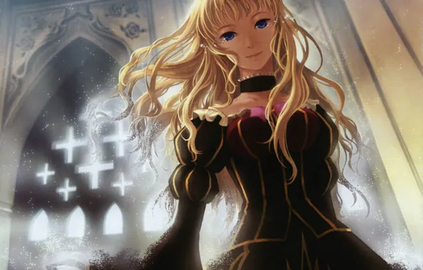 Cross, tears, window, blue eyes, Umineko no Naku Koro ni, Beatrice, When the seagulls cry