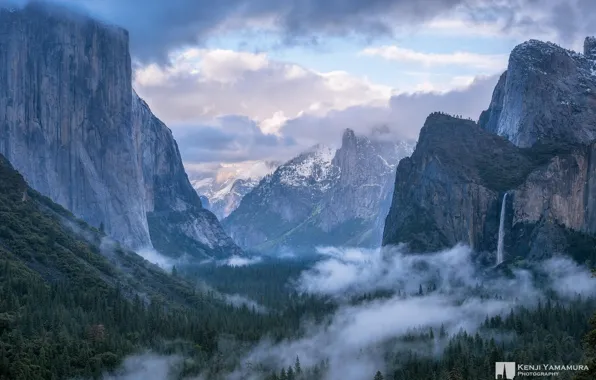 Landscape, mountains, clouds, nature, Park, waterfall, Yosemite