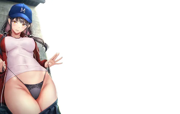 Girl, sexy, Anime, panties, boobs, cap, baseball