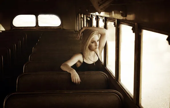 Girl, background, bus