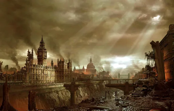 The city, Apocalypse, London, building, disaster, Big Ben