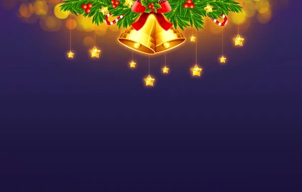 Stars, light, toys, tree, new year, Christmas, spruce, bells