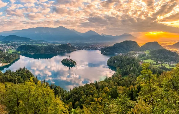 Picture lake, island, beauty, morning