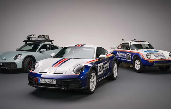 Porsche 911, Dakar, three cars, Porsche 911 Dakar