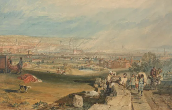 Landscape, the city, people, picture, panorama, Leeds, William Turner