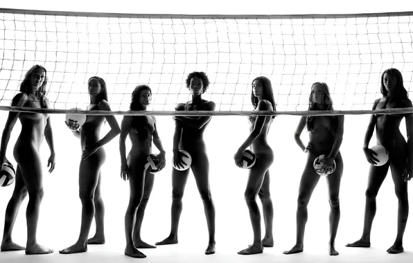 Girls, mesh, the ball, volleyball, naked