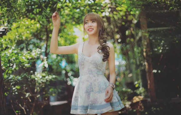 Summer, girl, face, smile, hair, dress