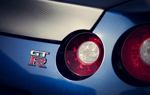 Picture lights, Nissan, GT-R, carbon, Nissan, blue, label, rear lights
