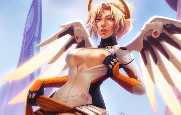 Girl, Chest, Blonde, Wings, Erotic, Art, Beauty, Sexy
