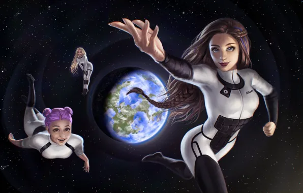 Space, girls, Earth