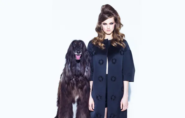 Retro, photoshoot, Vogue, Lindsey Wixson, with a dog