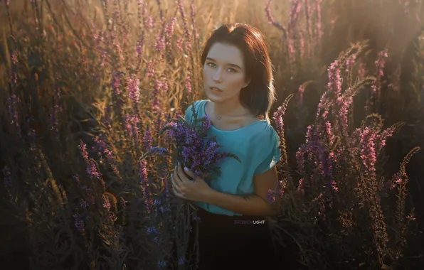 Look, flowers, pose, model, Girl, Alexander Drobkov-Light, Maria Larina