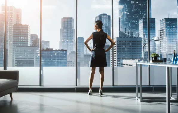 Girl, woman, window, asian, office, success, business woman