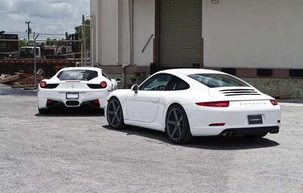White, white, ferrari, Ferrari, porsche, Porsche, rear view, Italy