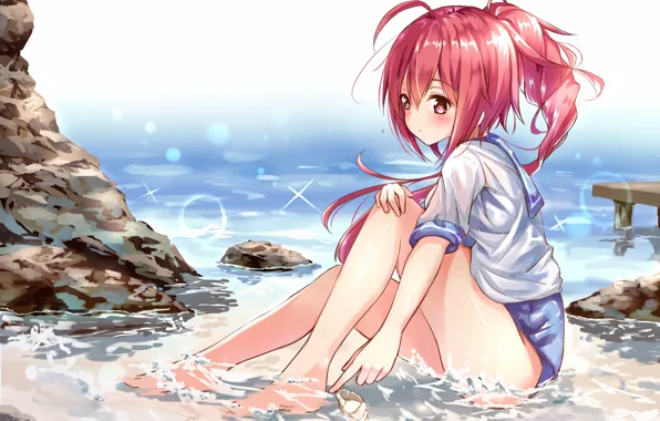 Picture girl, sexy, beach, sea, anime, beautiful, short hair, pretty