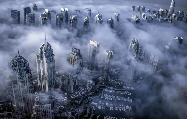 Picture fog, Dubai, Dubai, skyscrapers, UAE