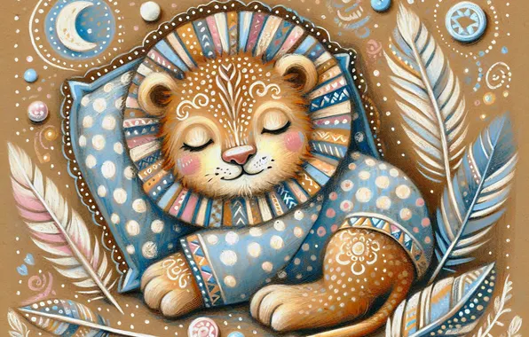 Patterns, sleep, styling, Leo, sleeping, pillow, ornament, lion