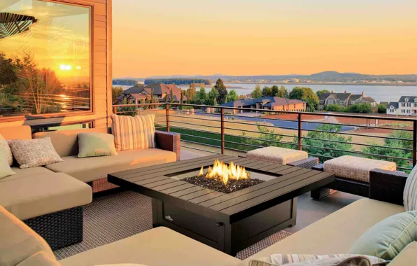 Design, style, fire, Villa, interior, sofas, hearth, terrace