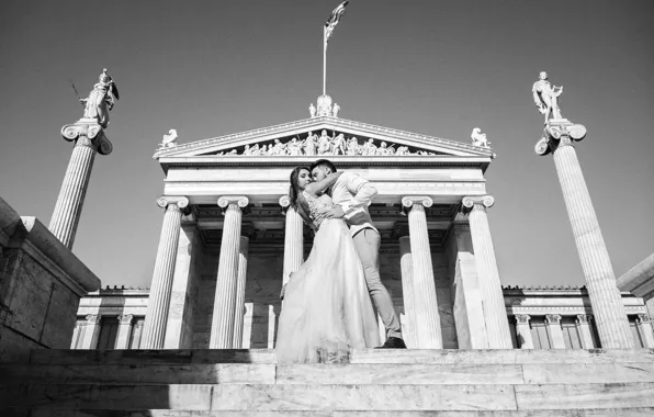 Romance, dance, hugs, Greece, a pair of lovers