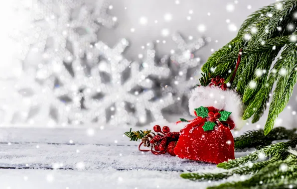 Winter, snow, decoration, snowflakes, tree, New Year, Christmas, happy