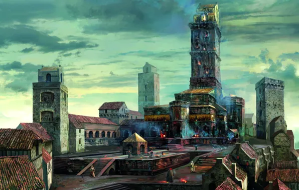 The city, tower, art, The Witcher, artwork, The Witcher 3 Wild Hunt, The Witcher 3 …